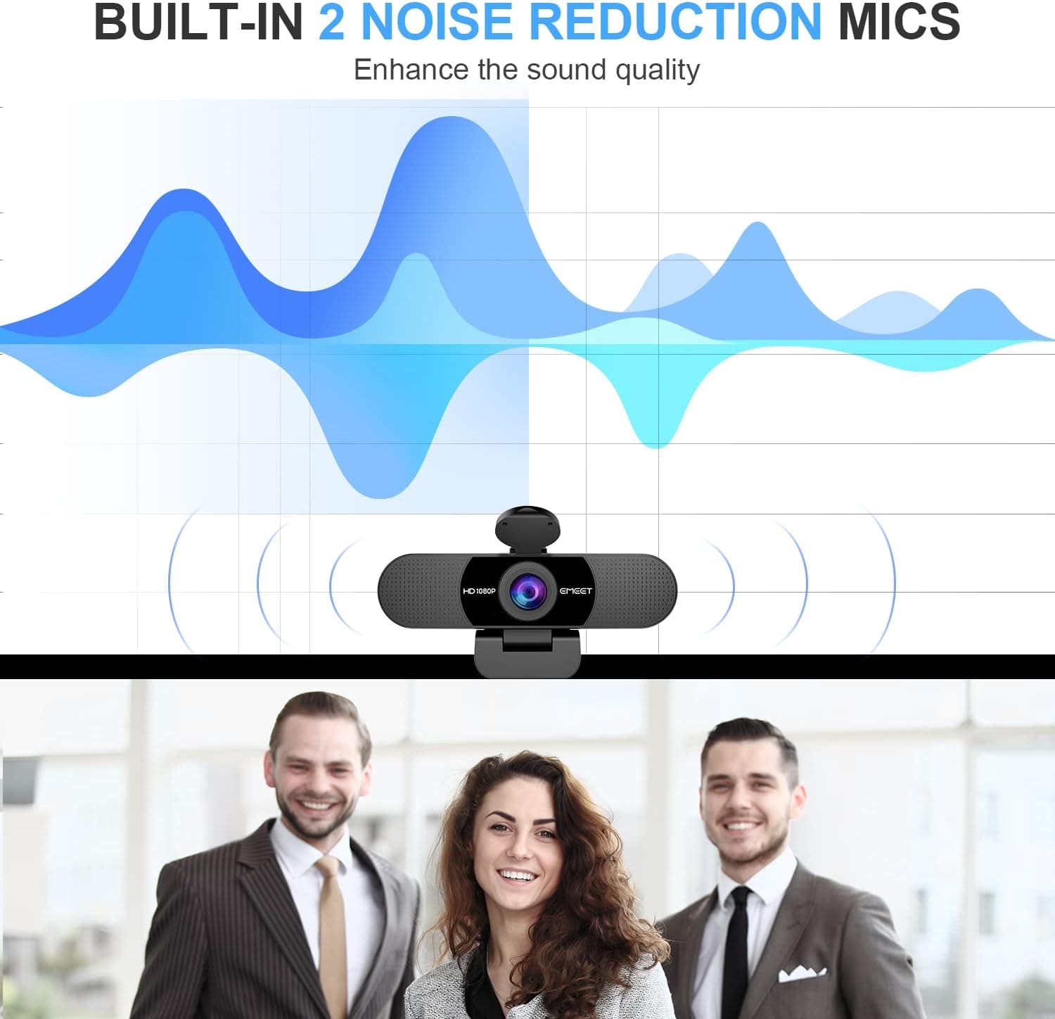 מצלמת אינטרנט 1080P עם מיקרופון מצלמת מחשב לצפייה ב-90° - תמונה 3