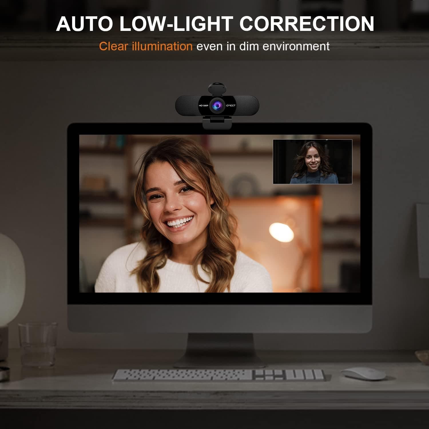 מצלמת אינטרנט 1080P עם מיקרופון מצלמת מחשב לצפייה ב-90° - תמונה 4
