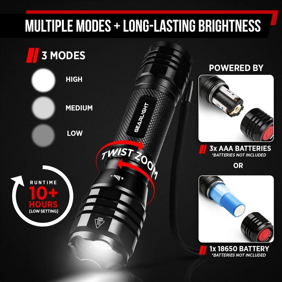 פנס LED GearLight S1050 לומן גבוה – 3 מצבים - תמונה 3