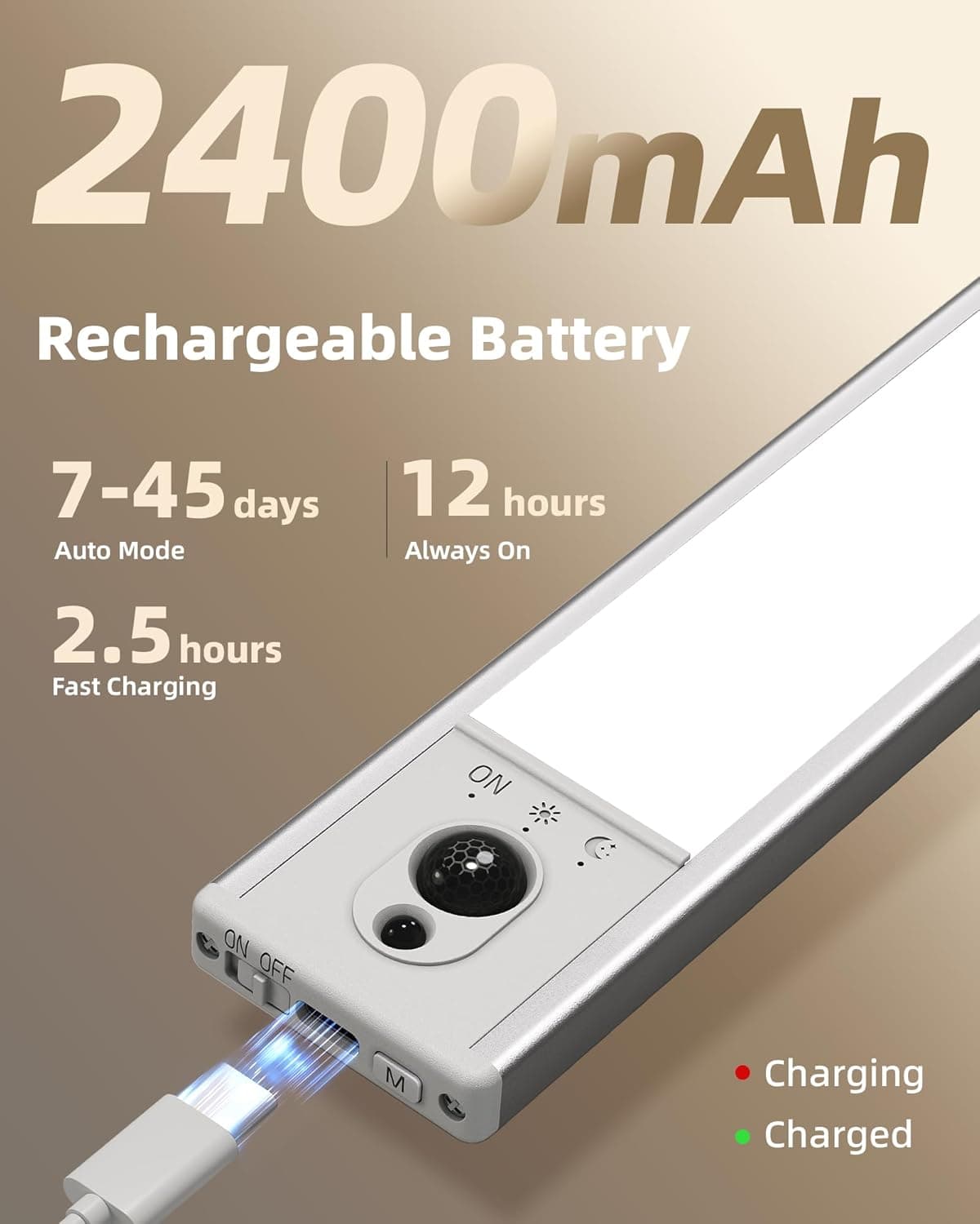 5 יח' תאורת לד נטענת עם חיישן תנועה - תמונה 5