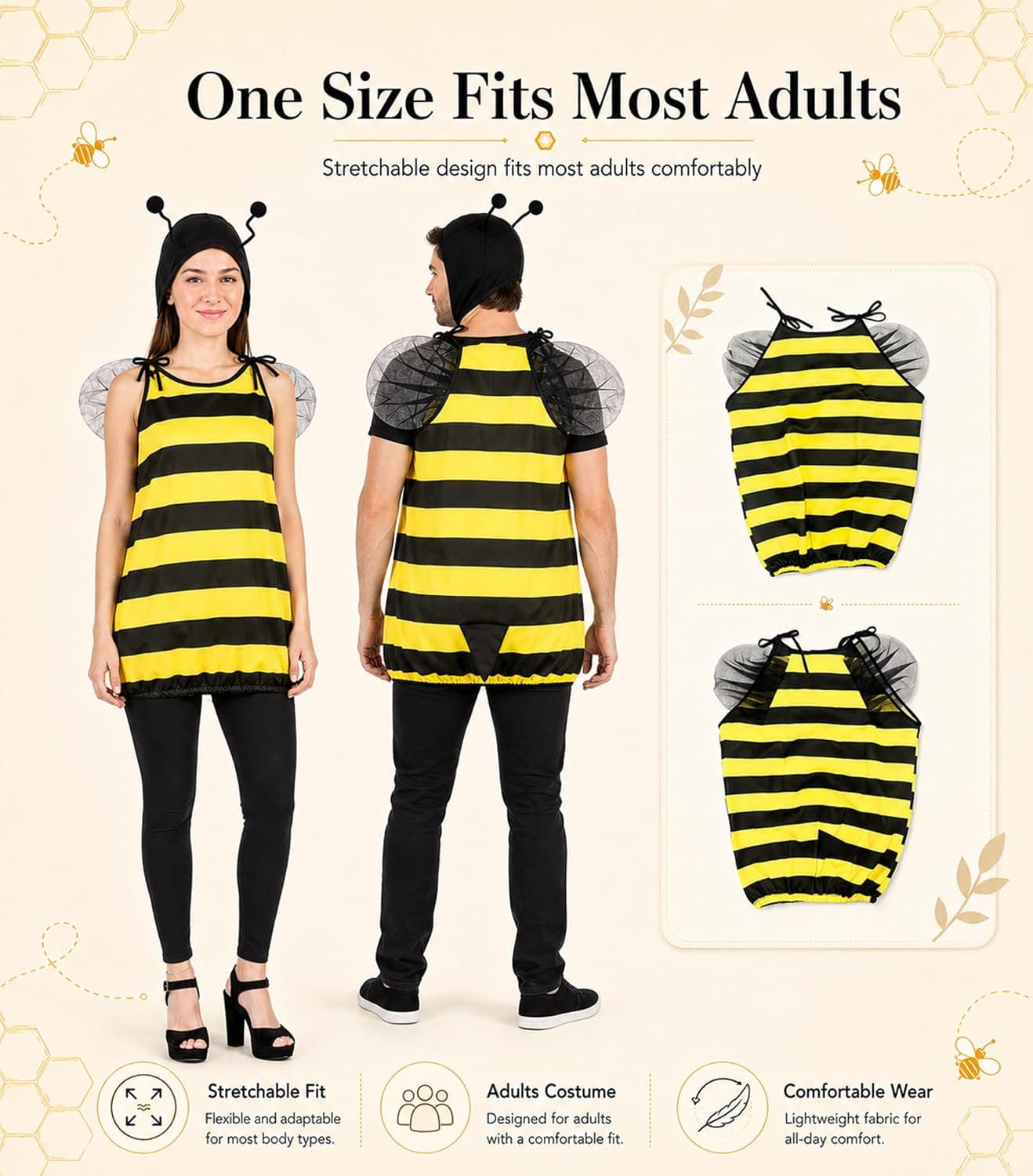 תחפושת דבורה לנשים לפורים  – One Size - תמונה 4