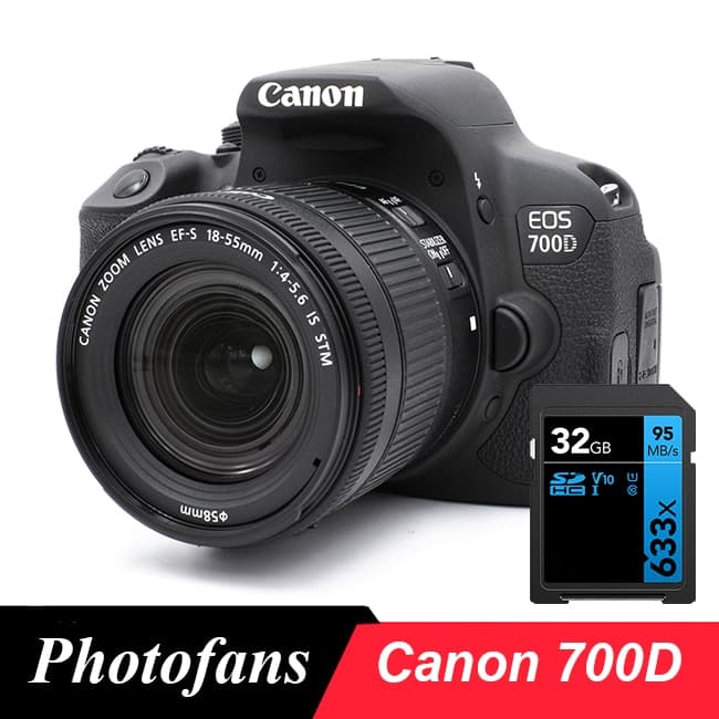 מצלמה דיגיטלית של קנון 700d DSLR עם 18-55mm עדשה